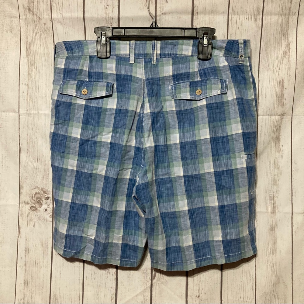 Tommy Bahama Relax Linen Plaid Shorts Mens 38 Blue